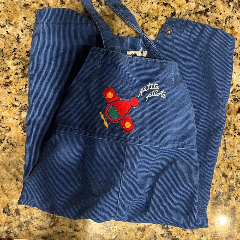 Healthtex Blue Overalls with Airplane Embroidery